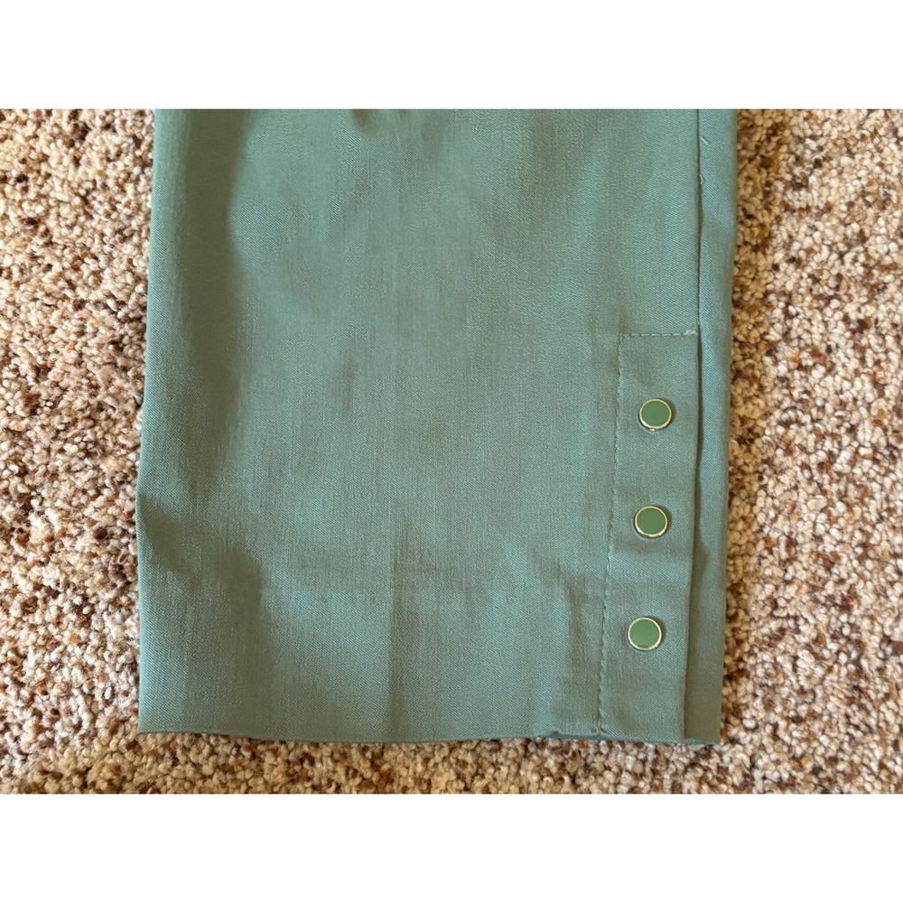 Chicos Women Ankle Pants Pull On Straight Size 2/12 Sage Green Button Hem Detail - Picture 9 of 14